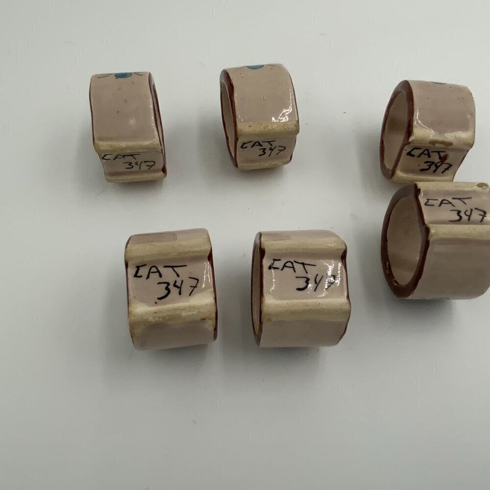 Set of 6 Vintage Signed Tonala Mexico Ceramic Napkin Rings Floral Hand Painted - Picture 3 of 10